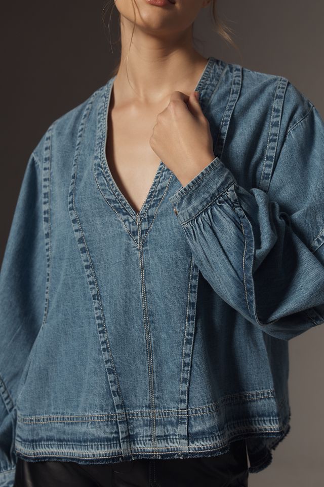 Pilcro Long-Sleeve V-Neck Seamed Swing Top #2