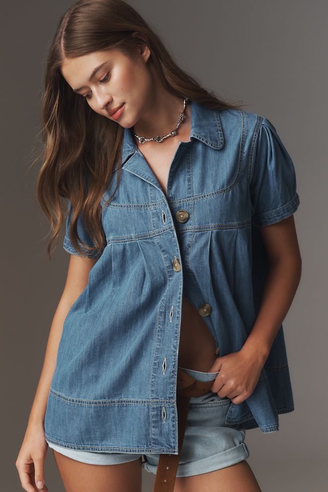 Blusa Babydoll de Botones de Manga Corta Pilcro #3