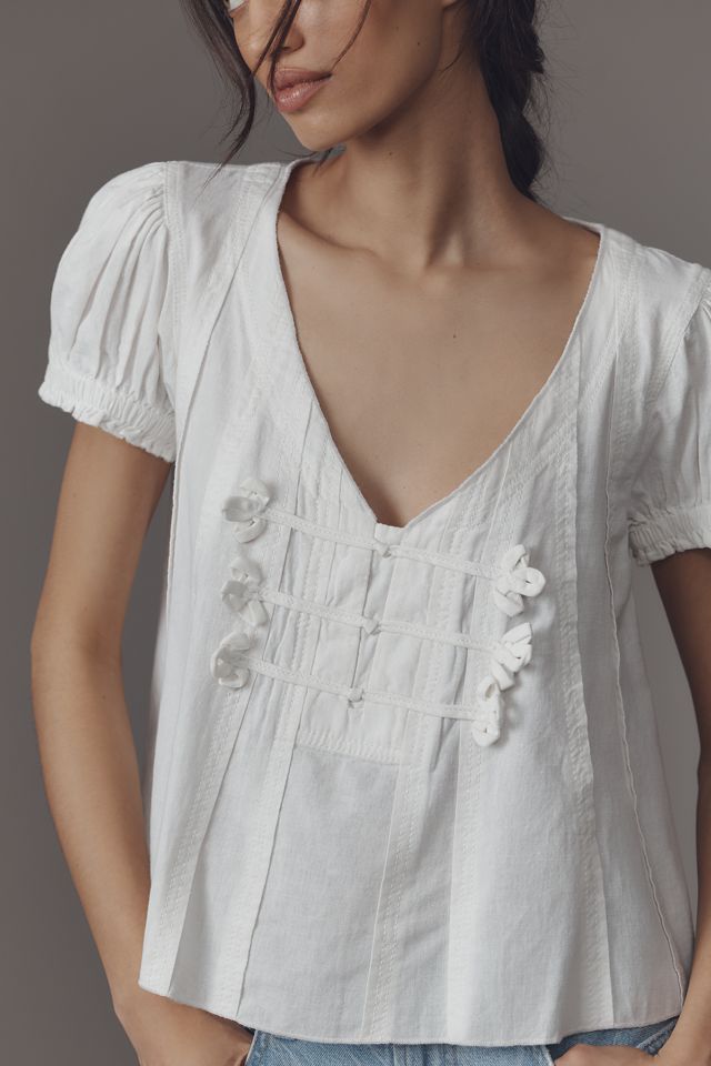 Pilcro Puff-Sleeve V-Neck Swing Blouse #4