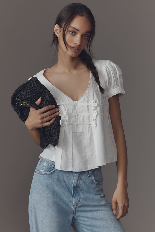 Pilcro Puff-Sleeve V-Neck Swing Blouse #1