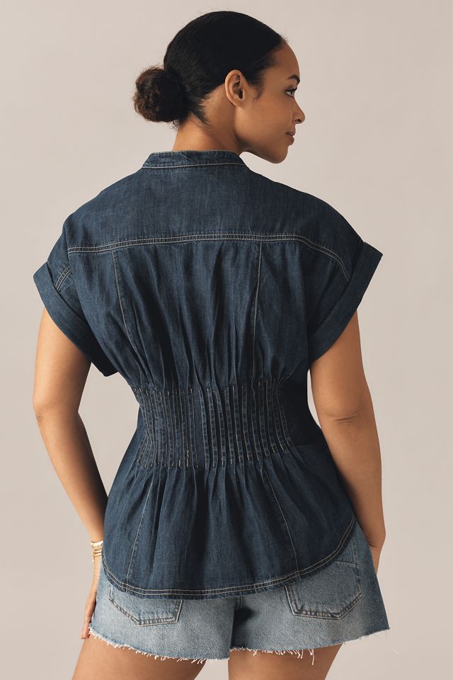 Pilcro Short-Sleeve Pleated Corset Blouse #5