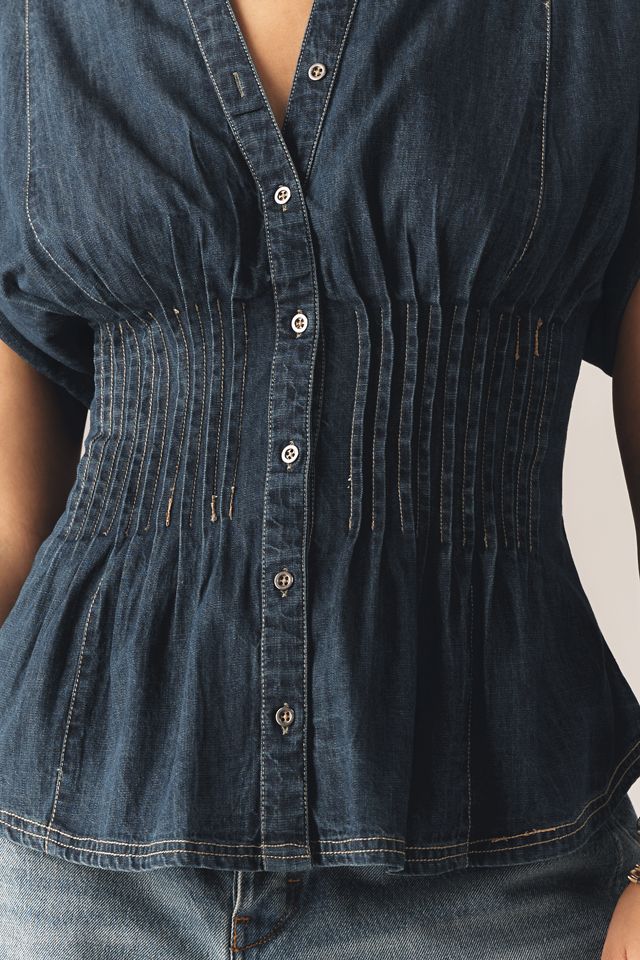 Pilcro Short-Sleeve Pleated Corset Blouse #6