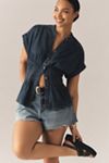 Pilcro Short-Sleeve Pleated Corset Blouse