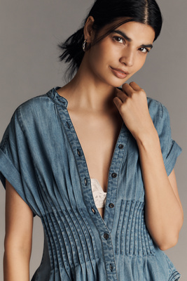 Pilcro Short-sleeve Pleated Corset Blouse