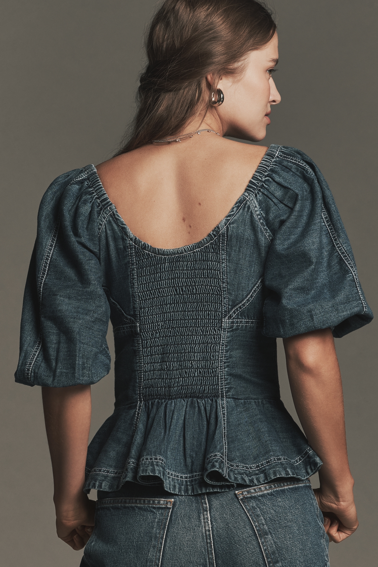 Pilcro Puff-Sleeve Peplum Blouse