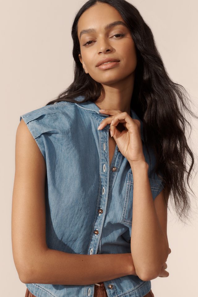 Pilcro Pleated Sleeveless Button-Front Muscle Top #3