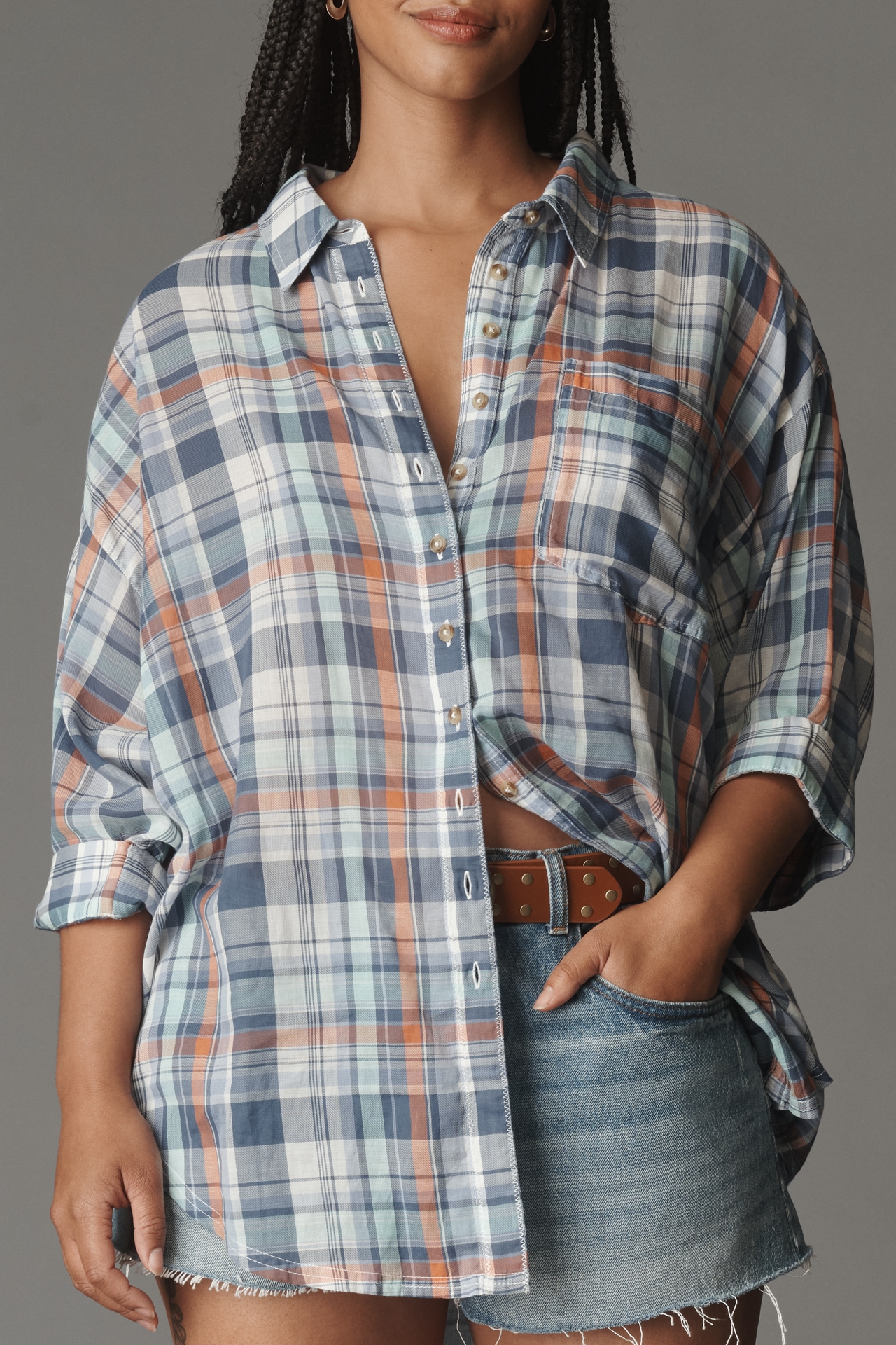 Pilcro Long-Sleeve Oversized Buttondown Shirt