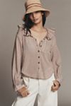 Pilcro 3/4 Sleeve Ruffle Collar Buttondown Shirt