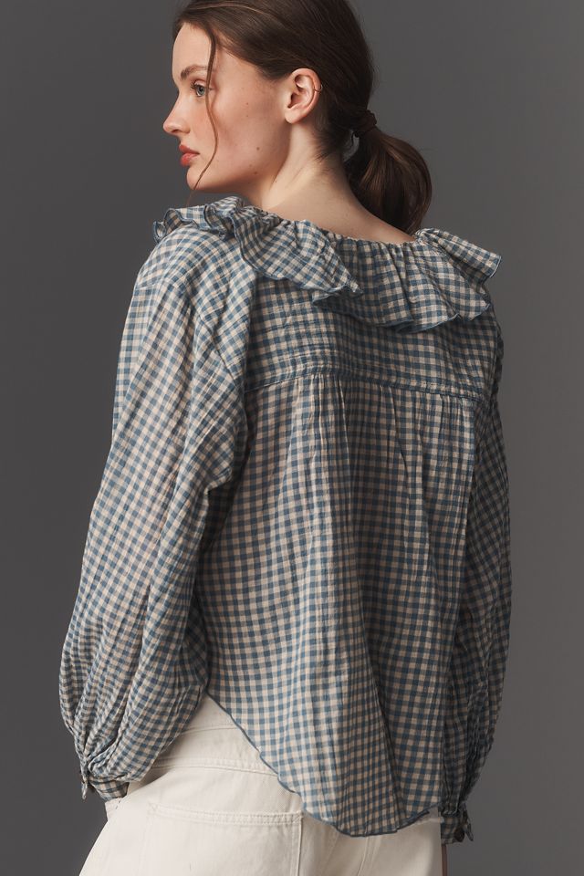 Remy Ruffle Collar Buttondown Shirt by Pilcro #1