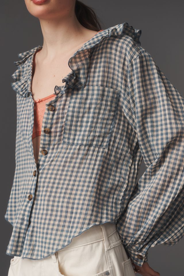 Remy Ruffle Collar Buttondown Shirt by Pilcro #2