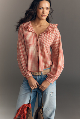 Remy Ruffle Collar Buttondown Shirt by Pilcro