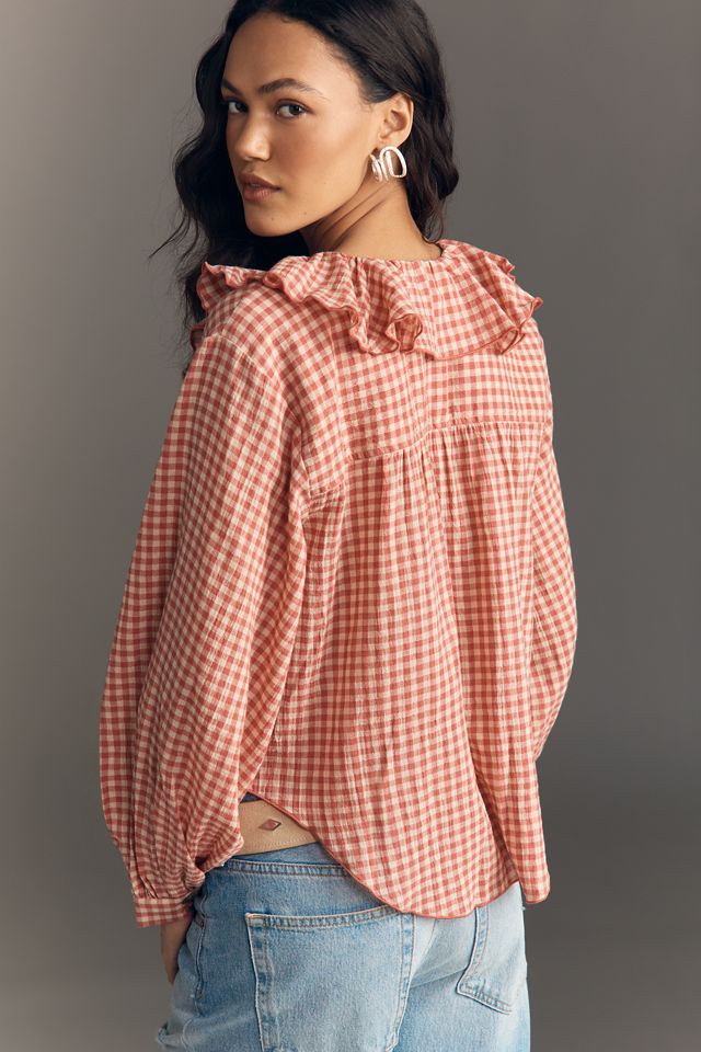 Remy Ruffle Collar Buttondown Shirt by Pilcro #1
