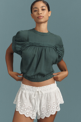 Pilcro Puff-sleeve Cotton Crop Top In Green