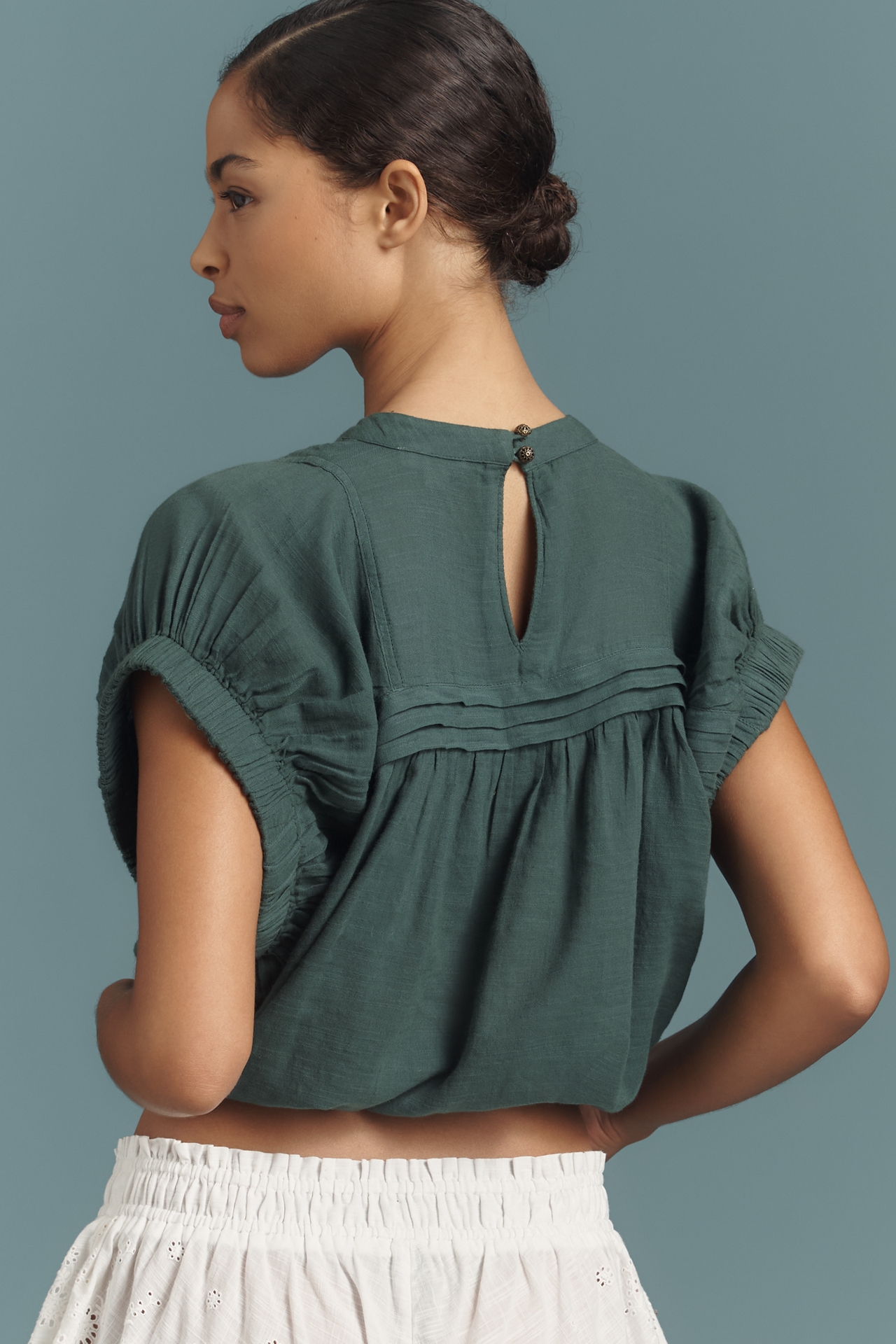 Pilcro Puff-Sleeve Cotton Crop Top