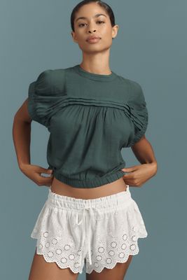Pilcro Puff-Sleeve Cotton Crop Top