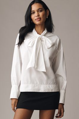 Maeve Tie-Neck Cotton Blouse