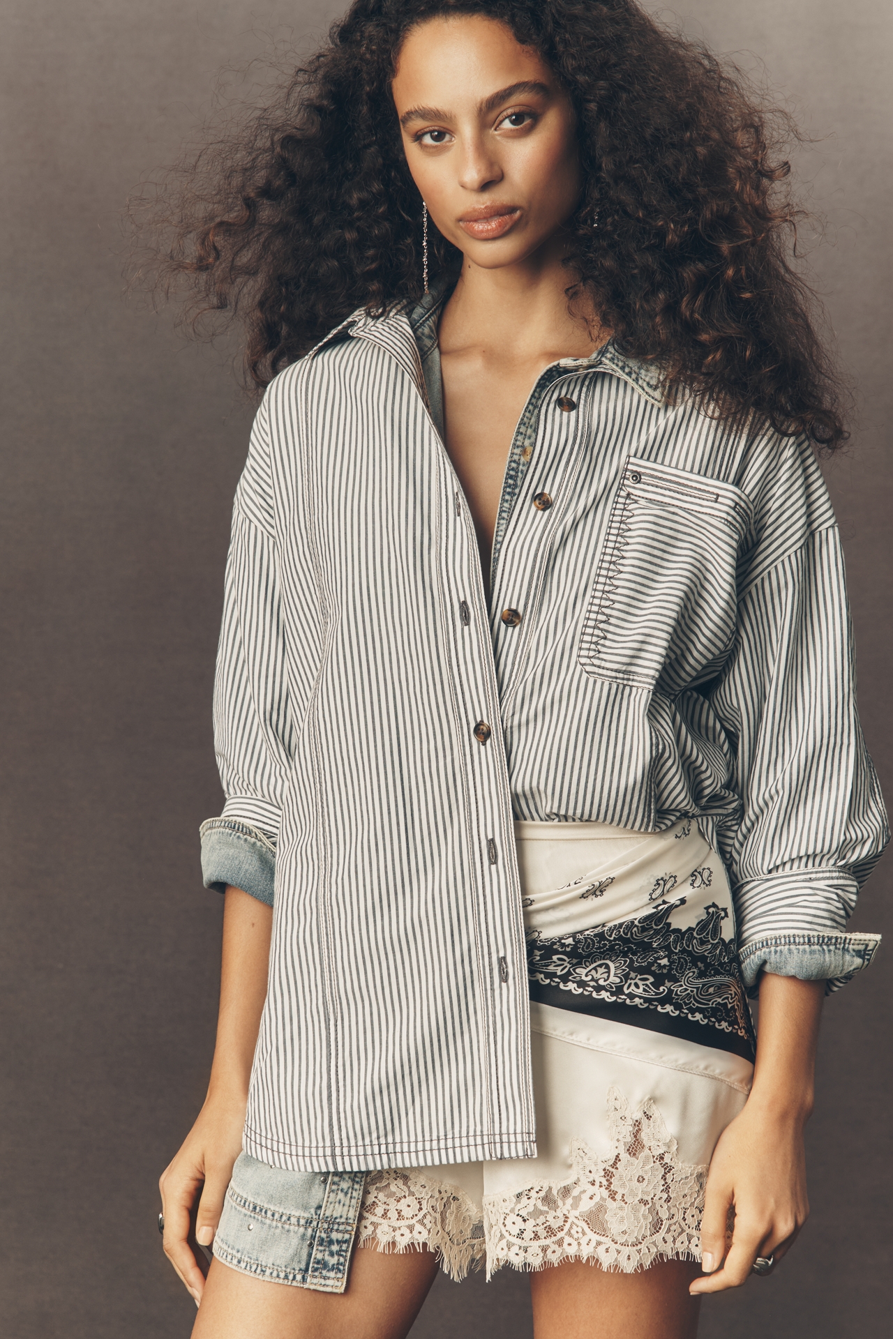 Pilcro Long-Sleeve Reworked Buttondown Top