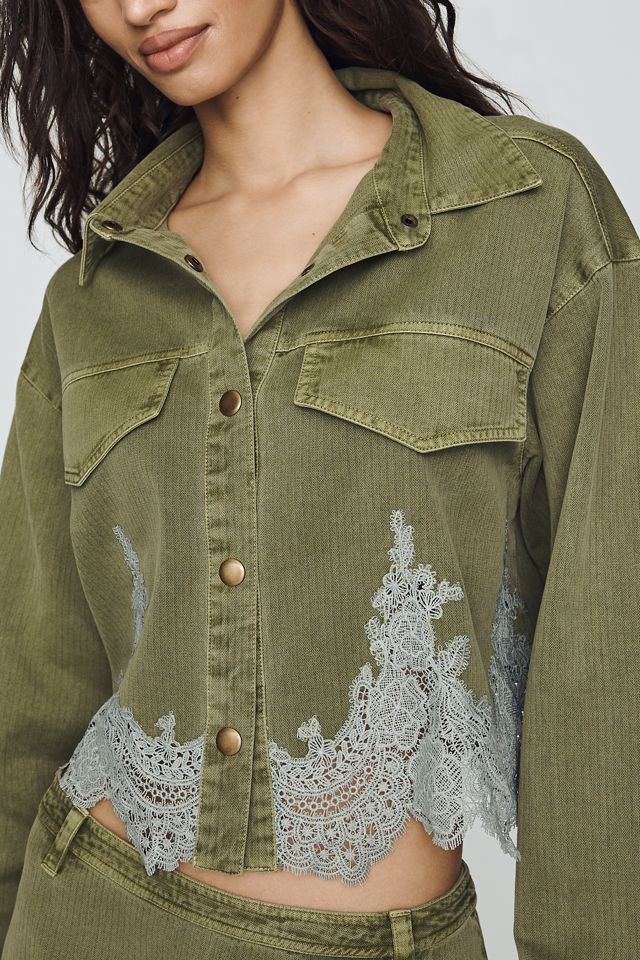 By Anthropologie Cotton Lace-Hem Buttondown Shirt #1