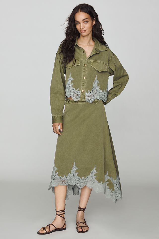 By Anthropologie Cotton Lace-Hem Buttondown Shirt #2