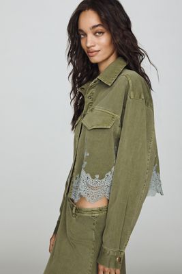 By Anthropologie Cotton Lace-Hem Buttondown Shirt