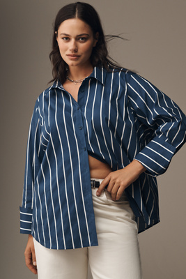 Universal Standard Plus Henning X Us Madison Buttondown Shirt In Blue