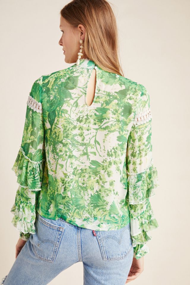 Angelina Ruffle-Sleeved Silk Peasant Blouse #1
