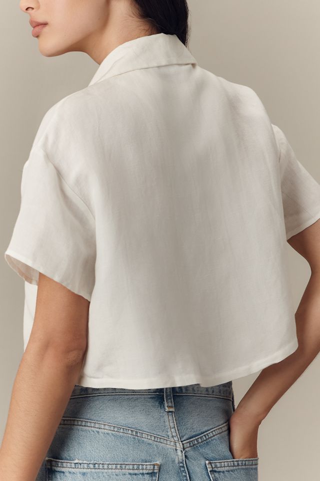 Significant Other Carly Linen Blend Short-Sleeve Collared Embroidered Shirt #1