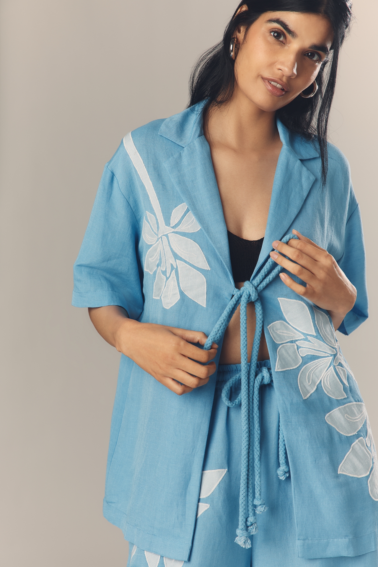 Significant Other Tammy Linen Blend Tie Top