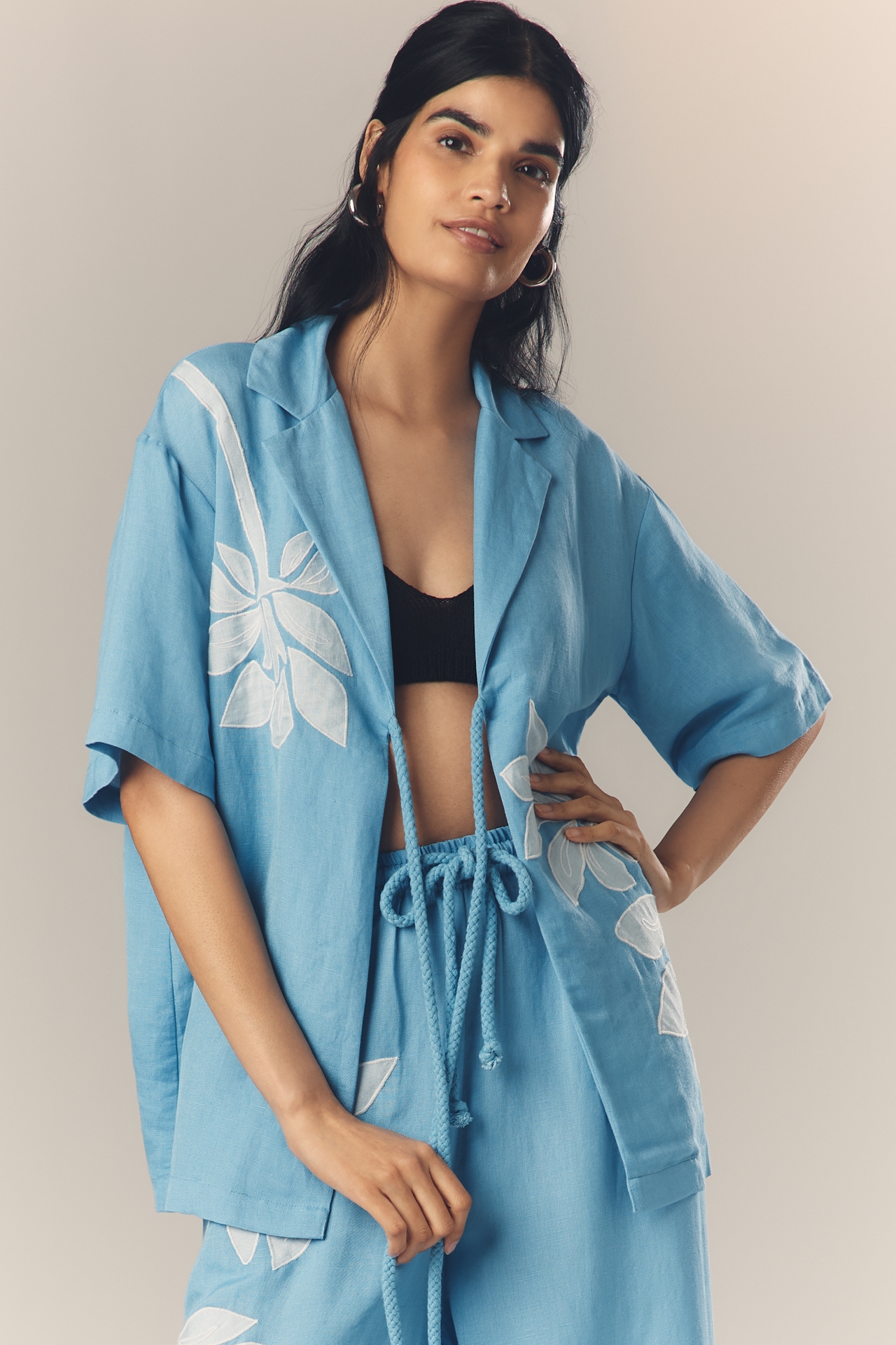 Significant Other Tammy Linen Blend Tie Top