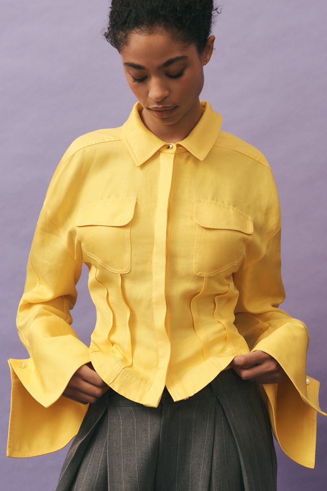 Acler Gardie Linen Blend Long-Sleeve Fitted Buttondown Blouse #3