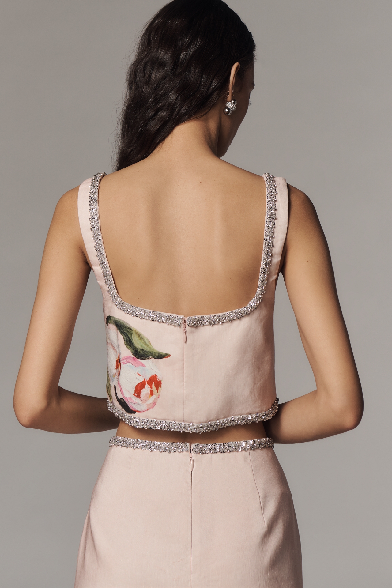 Acler Yorkley Rhinestone Square-Neck Crop Top