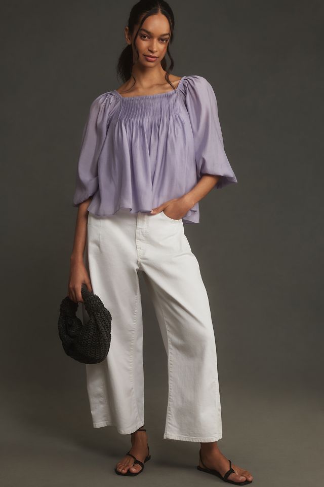 English Factory Balloon-Sleeve Pleated Top | Anthropologie