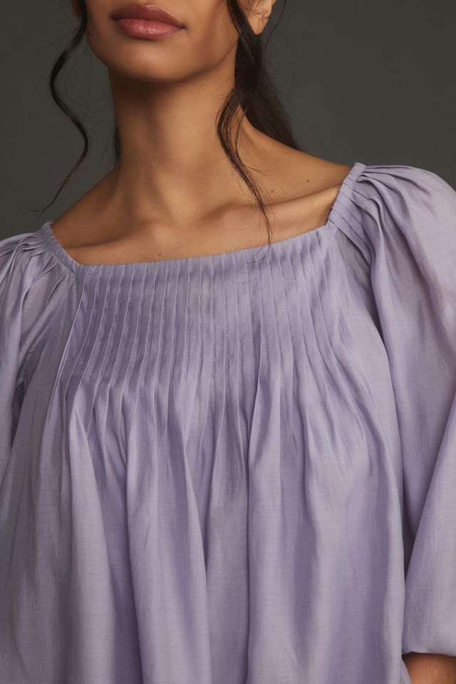 English Factory Balloon-Sleeve Pleated Top | Anthropologie