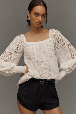 English Factory Embroidered Blouse In White
