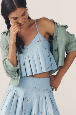 En Saison Zoey Pleated Tank Top In Blue