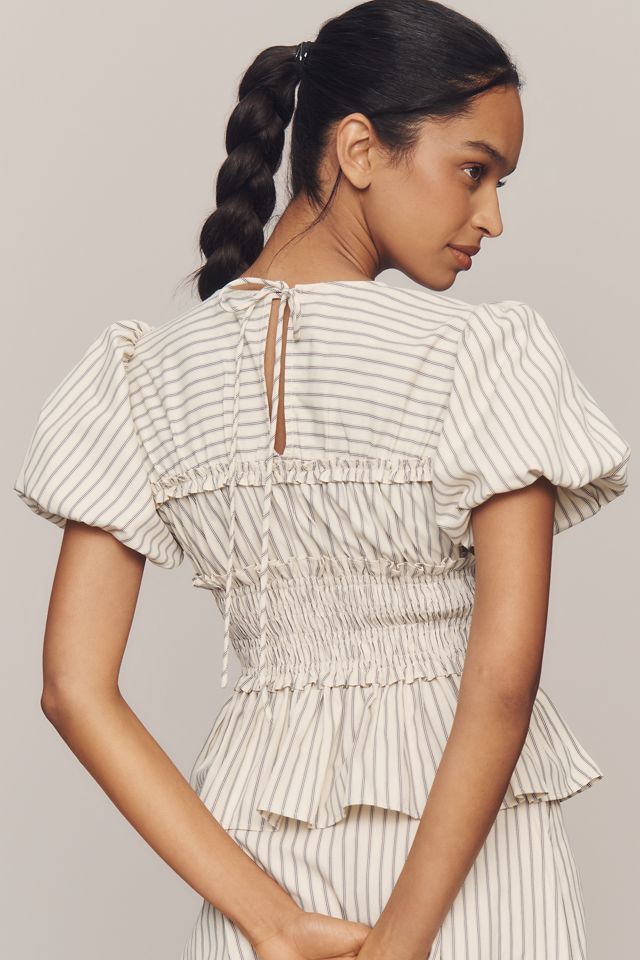 En Saison Azra Puff-Sleeve Peplum Top #1