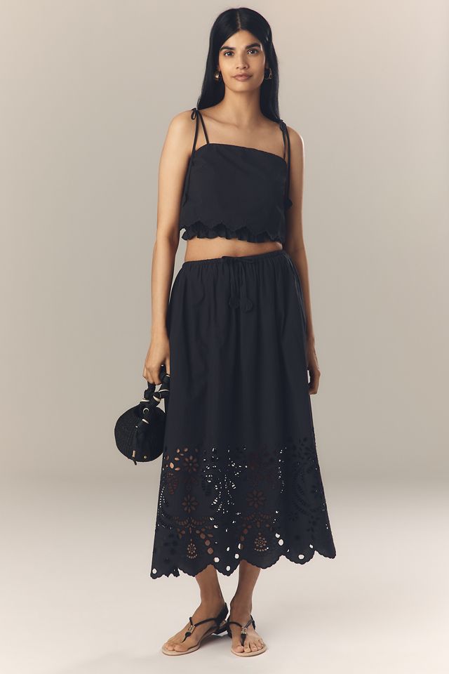 En Saison Delilah Tie-Strap Scallop-Hem Tank Top #4