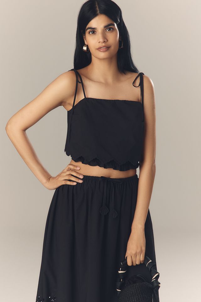 En Saison Delilah Tie-Strap Scallop-Hem Tank Top #1