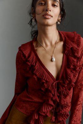 En Saison Annalis Long-sleeve Ruffled Blouse In Red