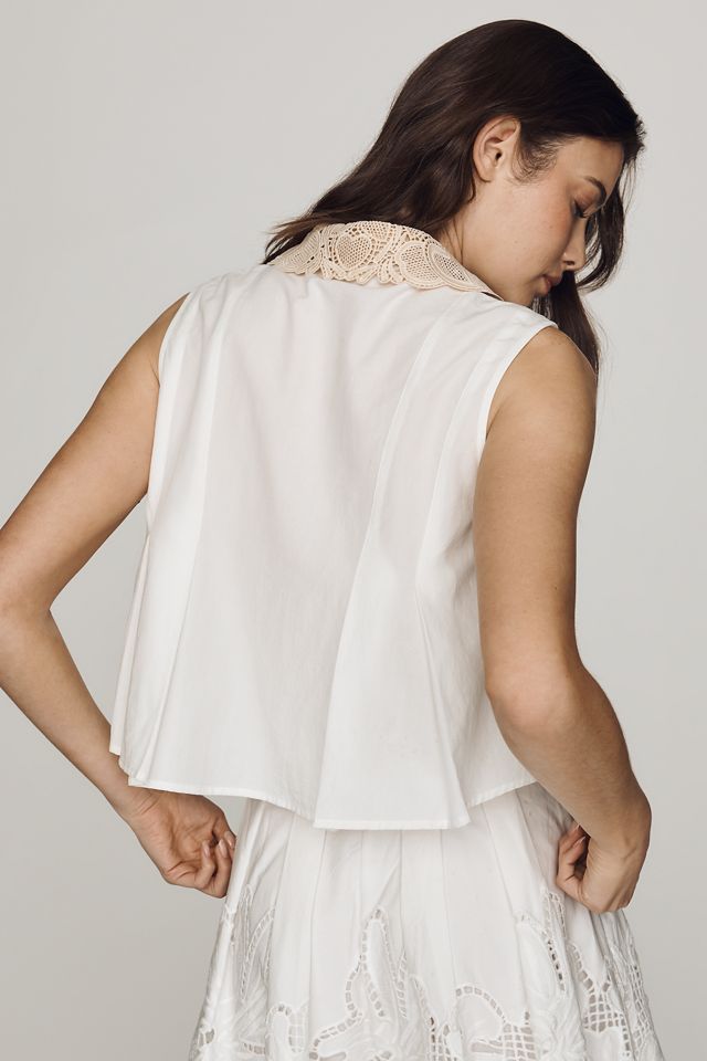 En Saison Pleated Crochet Collar Top #2