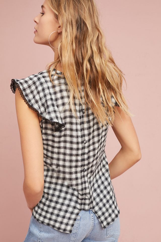 Michael Stars Gingham Flutter-Sleeve Top #2