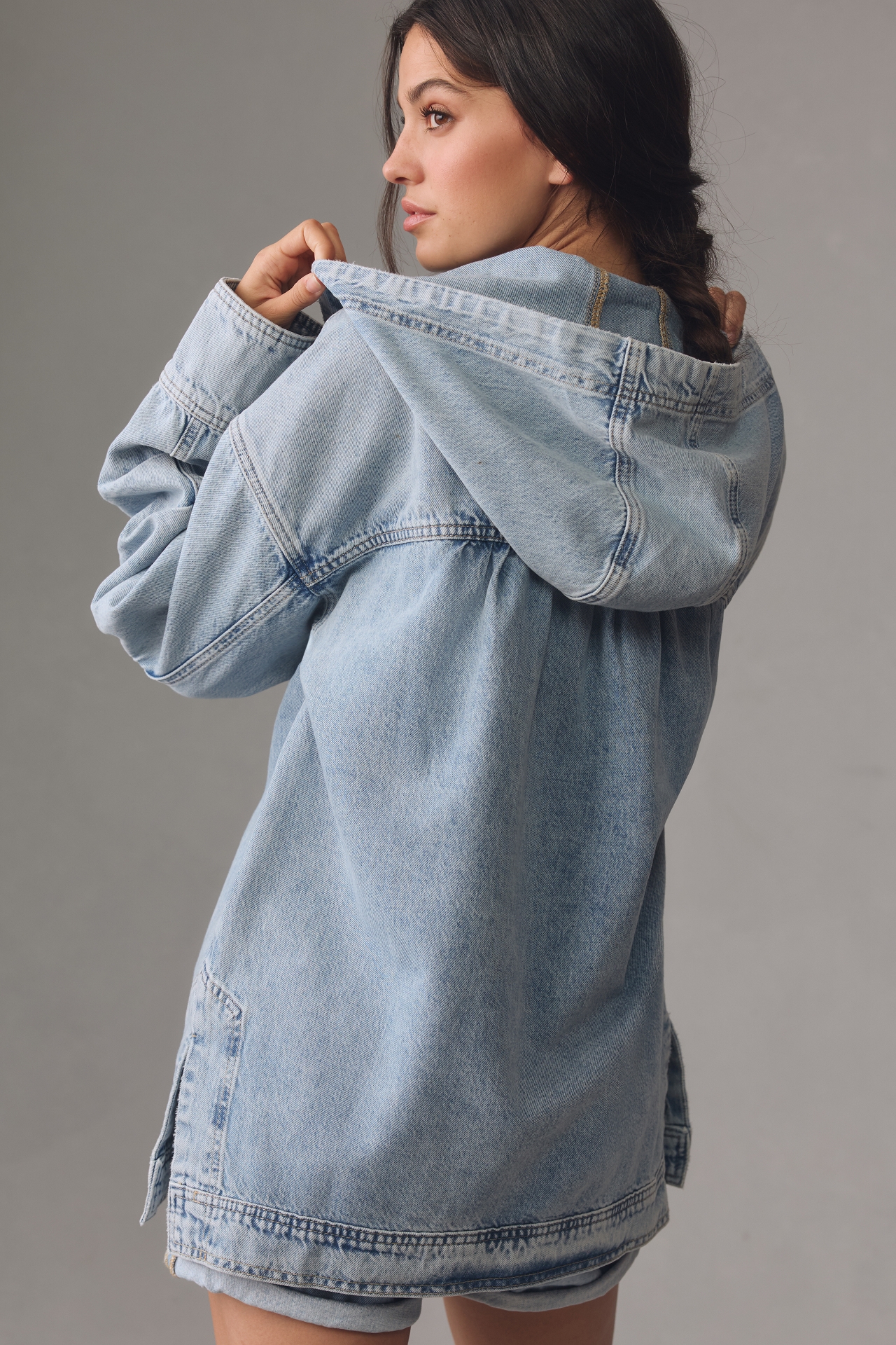 Pilcro Hooded Denim Popover Top