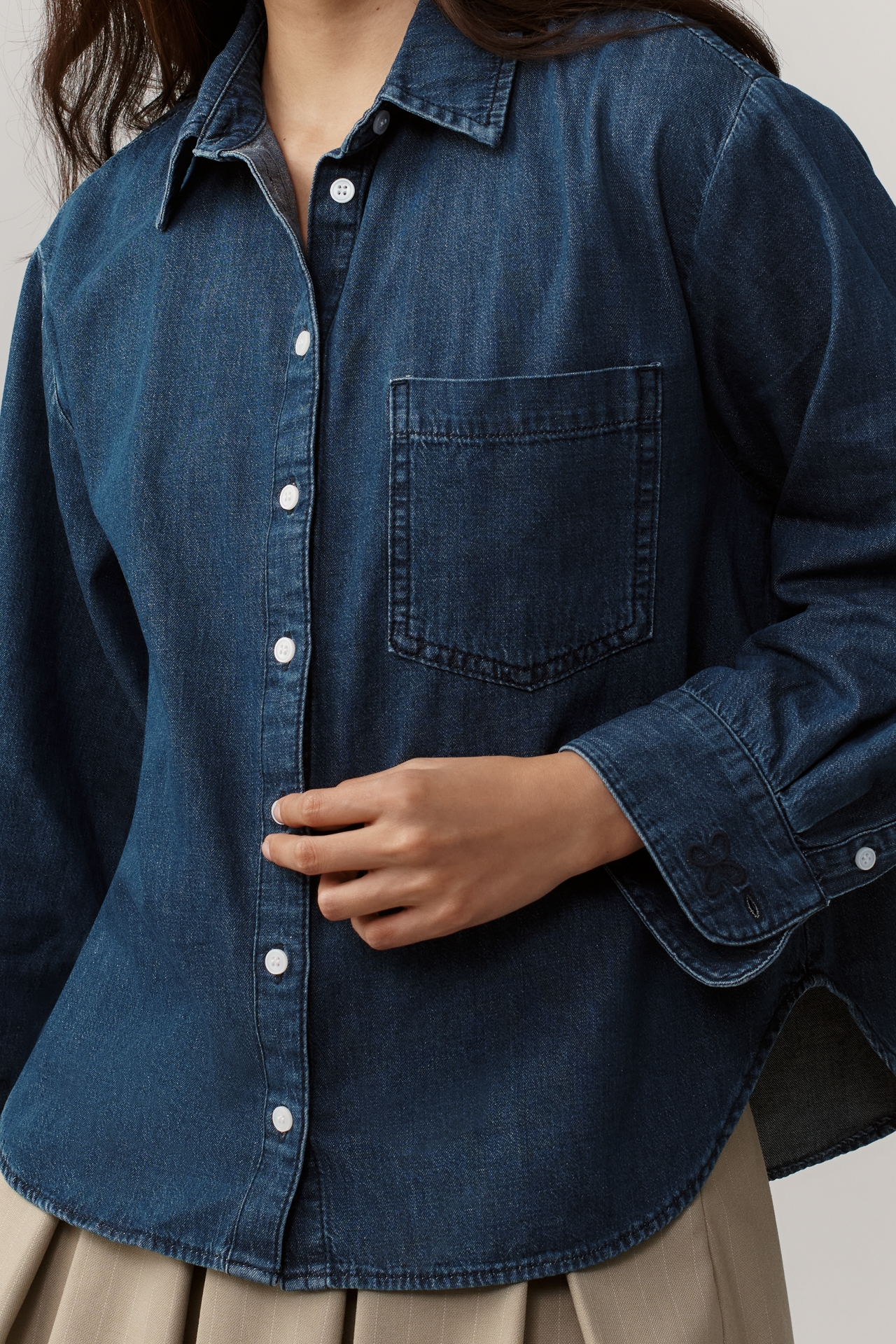 The Shrunken Bennet Denim Buttondown Shirt by Maeve