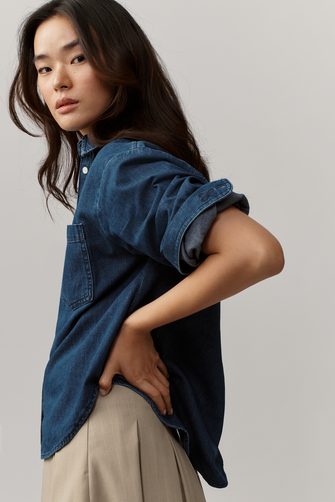 The Shrunken Bennet Denim Buttondown Shirt by Maeve