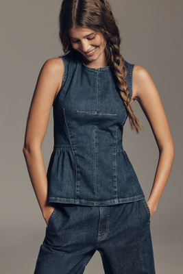 Maeve Denim Peplum Sleeveless Top