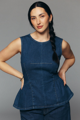 Denim Peplum Sleeveless Top