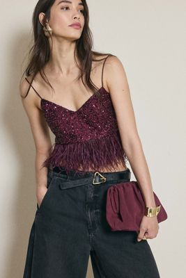 By Anthropologie Camiseta sin Mangas con Lentejuelas y Plumas