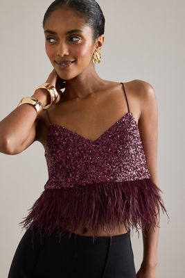 By Anthropologie Sequin Feather Tank Top