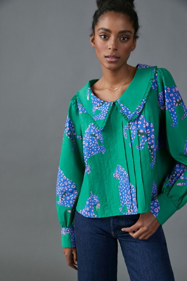 Farm Rio Leopard Pleated Blouse | Anthropologie