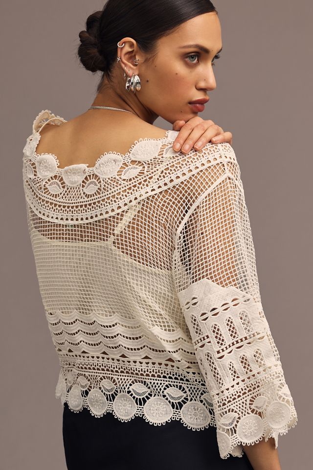 Farm Rio Morada Boa Guipure Blouse | Anthropologie